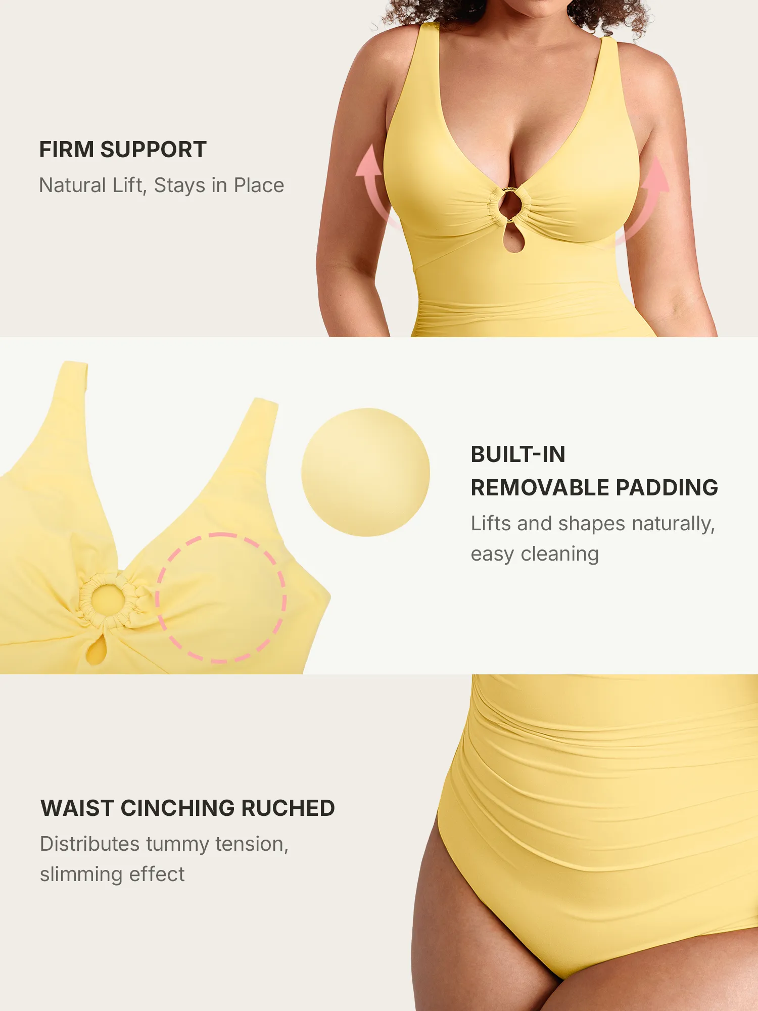 Feelingirl Deep V Metal Ring Ruched Sculpting Swimsuit - Image 13