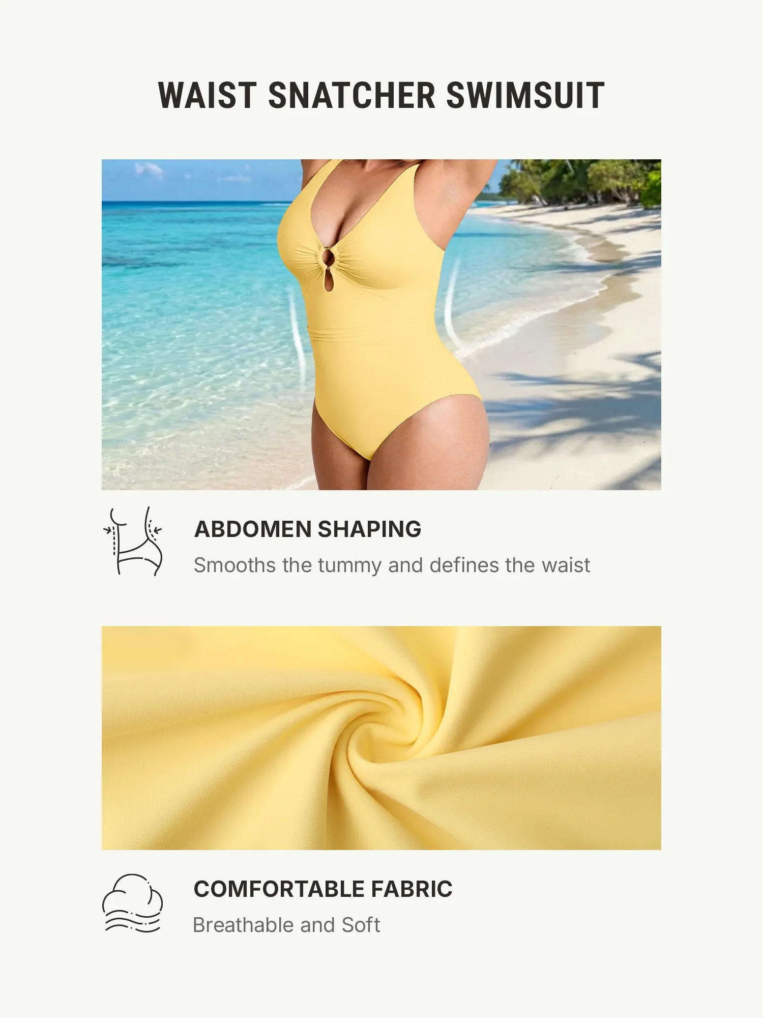 Feelingirl Deep V Metal Ring Ruched Sculpting Swimsuit - Image 20