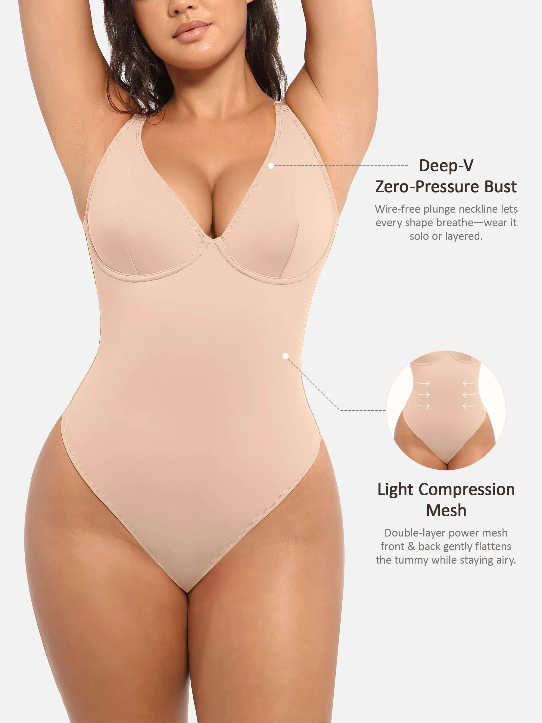 Feelingirl Deep V Neck Tummy Control Shapewear Bodysuit - Image 36