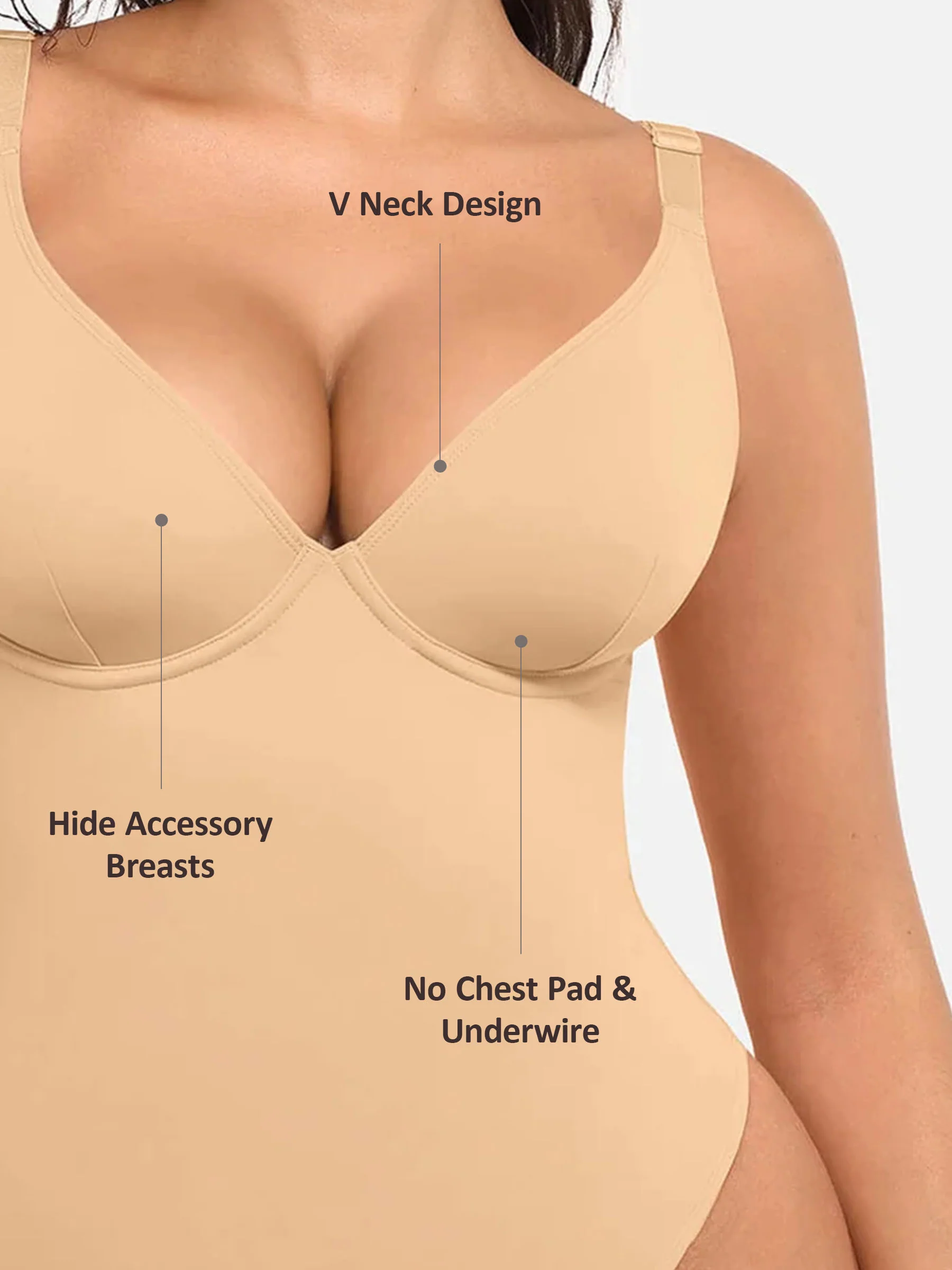 Feelingirl V Neck Tummy Control Bodysuit - Image 61