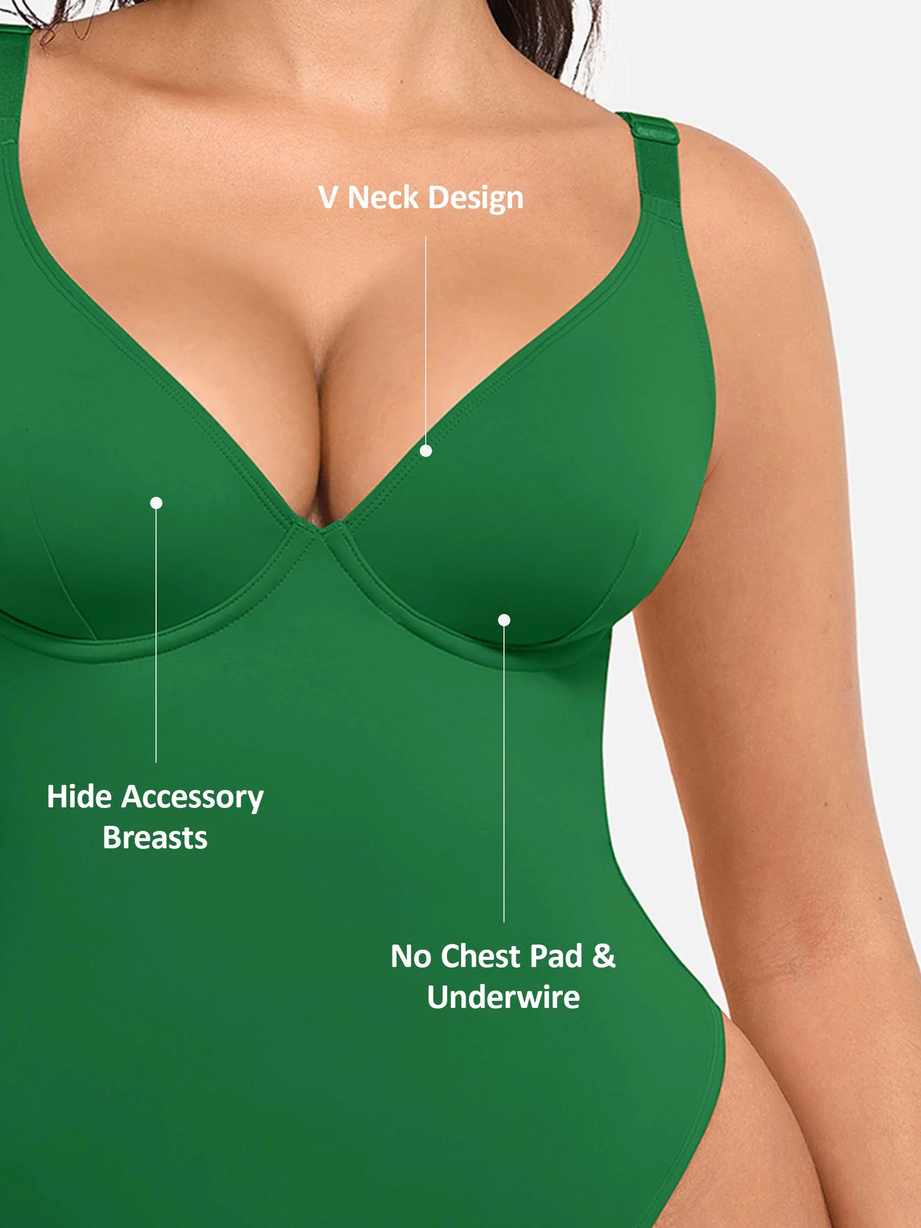 Feelingirl V Neck Tummy Control Bodysuit - Image 77