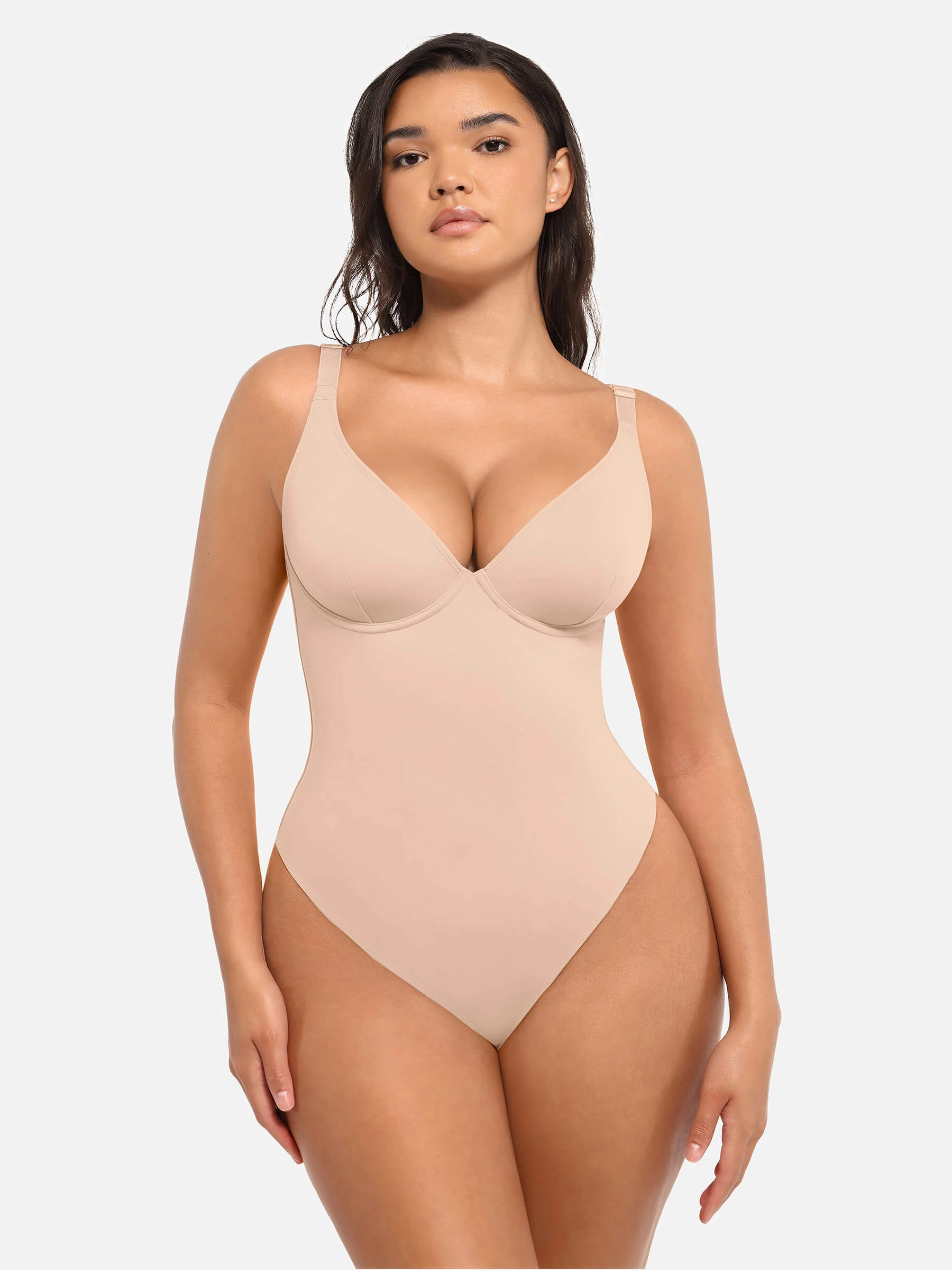 Feelingirl V Neck Tummy Control Shaping Bodysuit - Image 17
