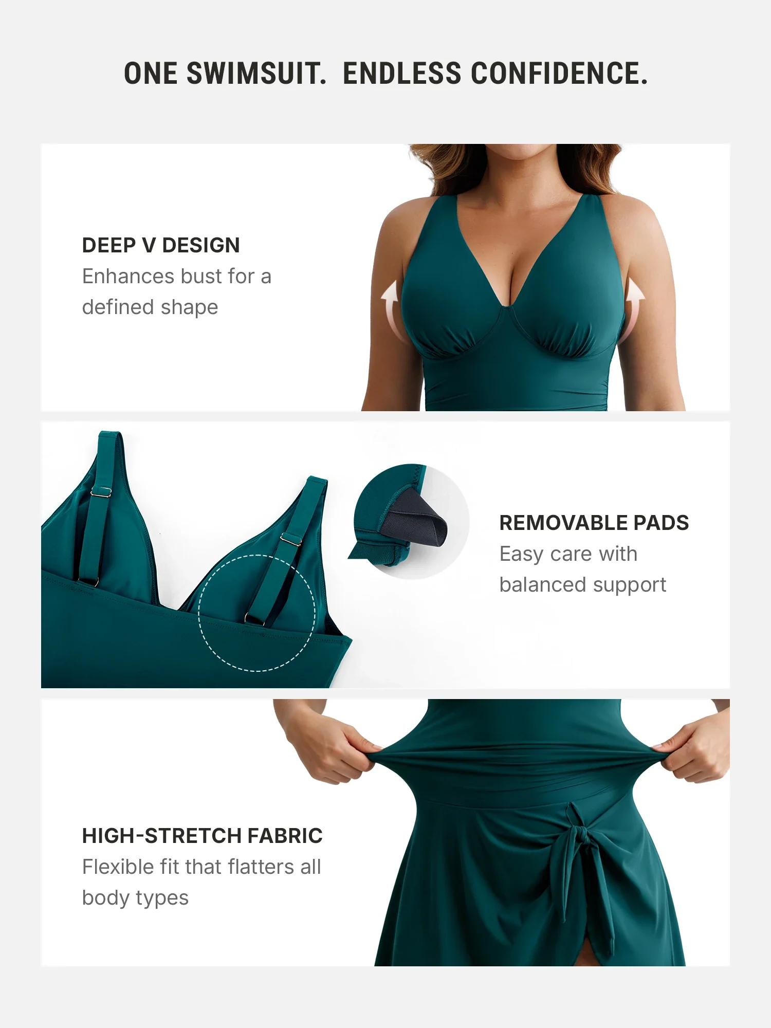 Feelingirl Deep V Ruched Removable Pads Shaping Mesh Swimsuit - Image 5