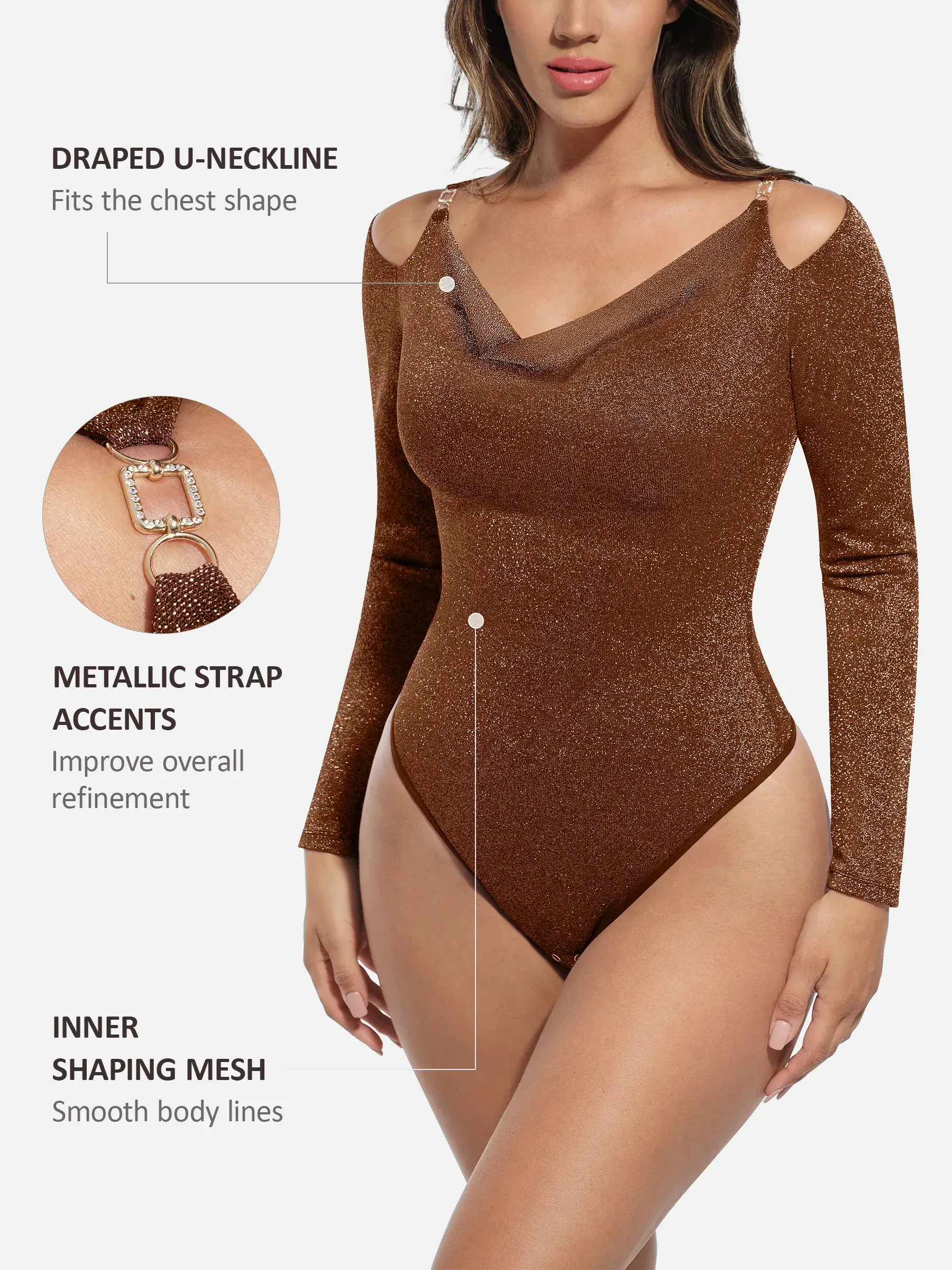 Feelingirl Shiny Swing Collar All In One Bodysuit - Image 3