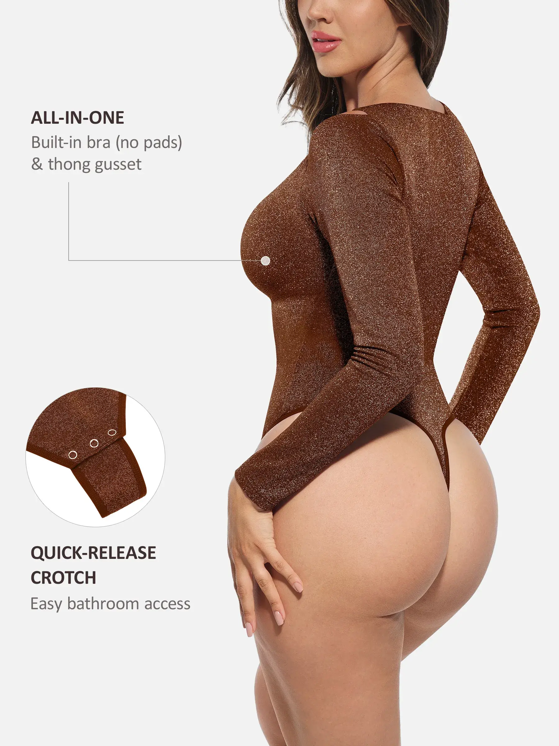 Feelingirl Shiny Swing Collar All In One Bodysuit - Image 4