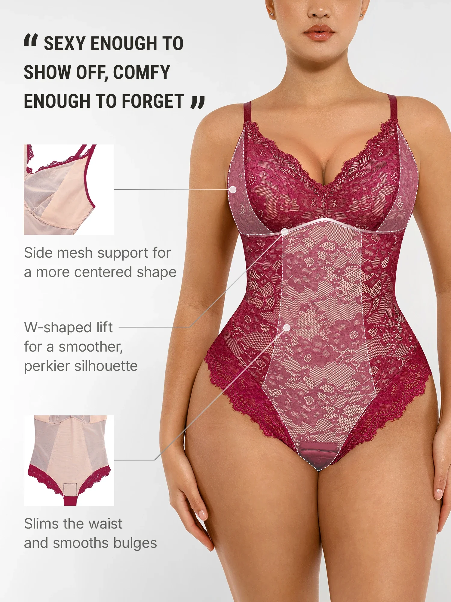 Feelingirl Lace V Neck Full Bodysuit - Image 17