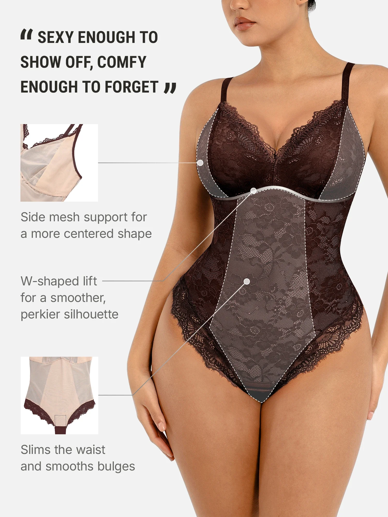 Feelingirl Lace V Neck Full Bodysuit - Image 25