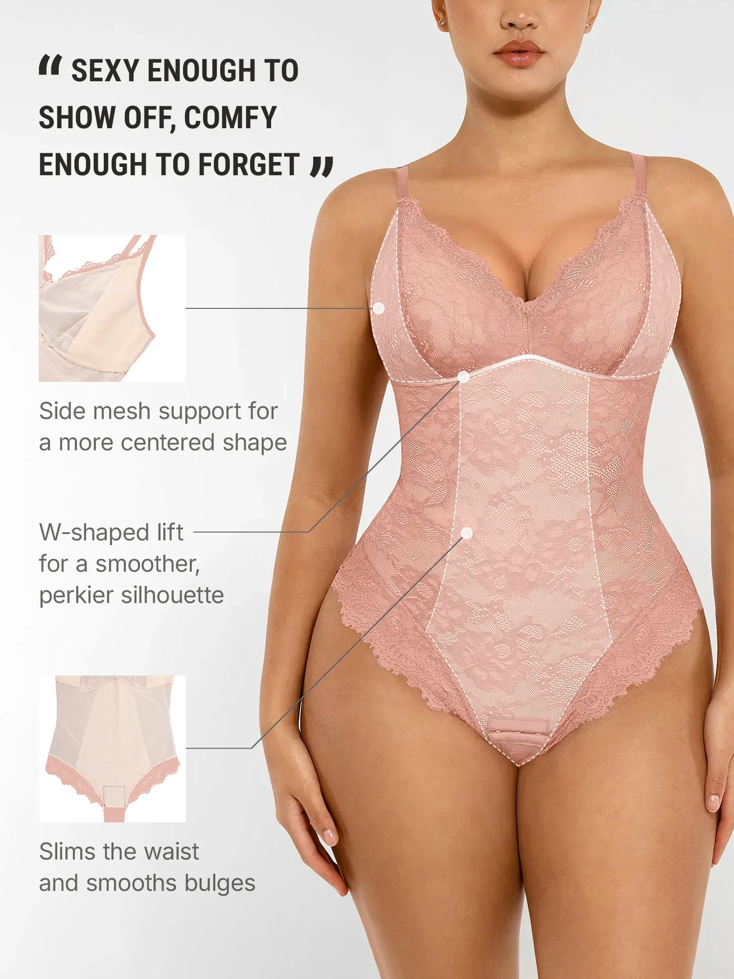 Feelingirl Lace V Neck Full Bodysuit - Image 53