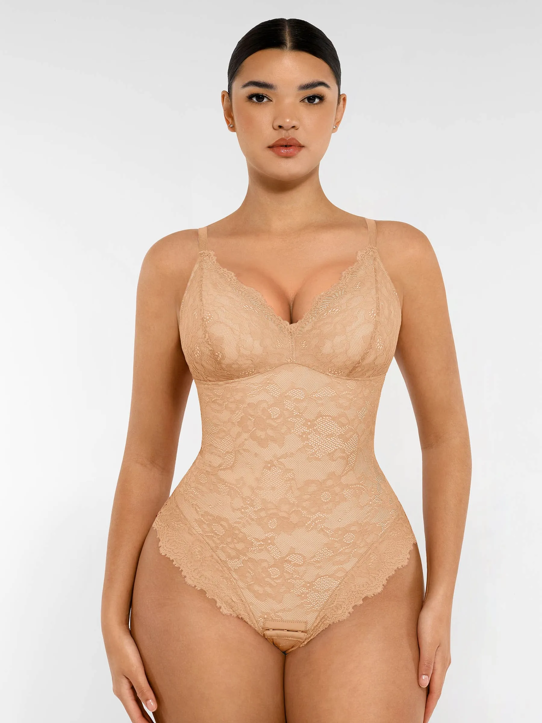 Feelingirl Lace V Neck Full Thong Bodysuit - Image 50