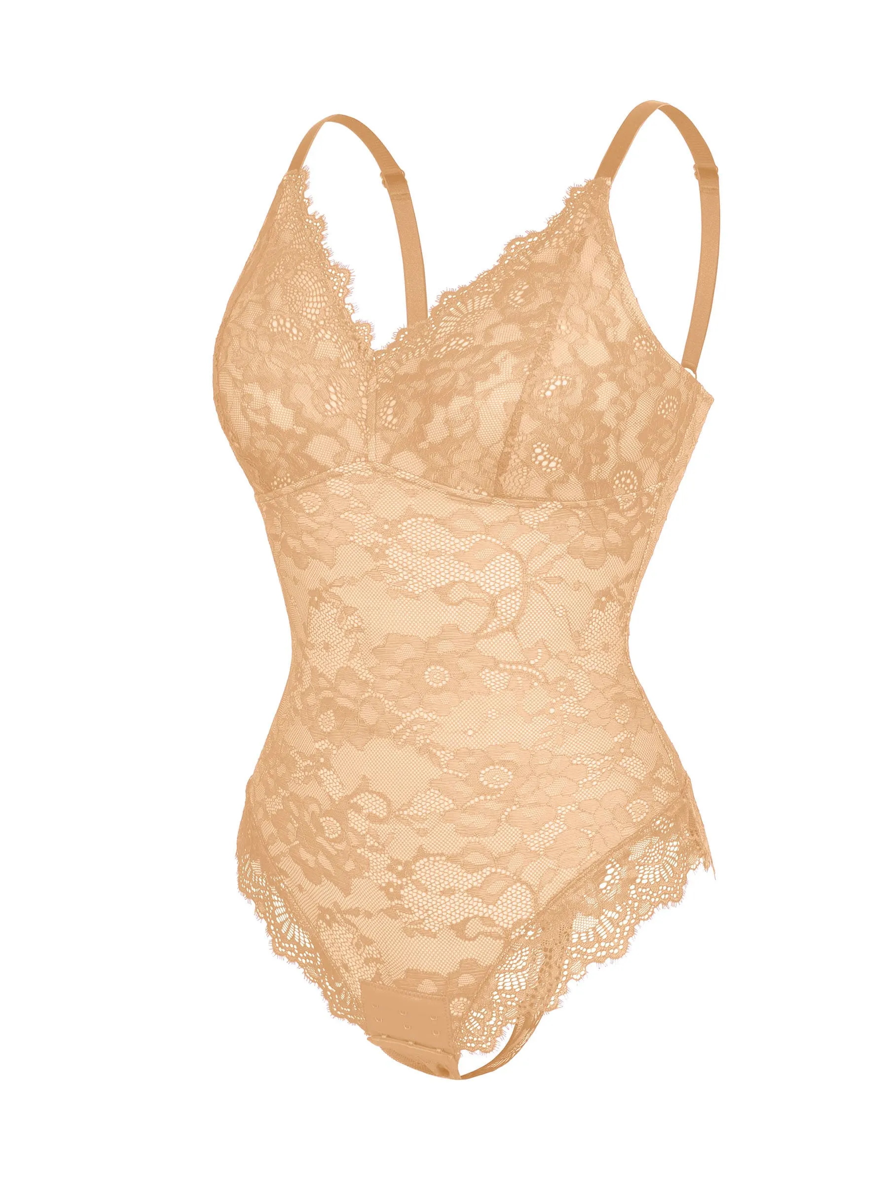 Feelingirl Lace V Neck Full Thong Bodysuit - Image 59
