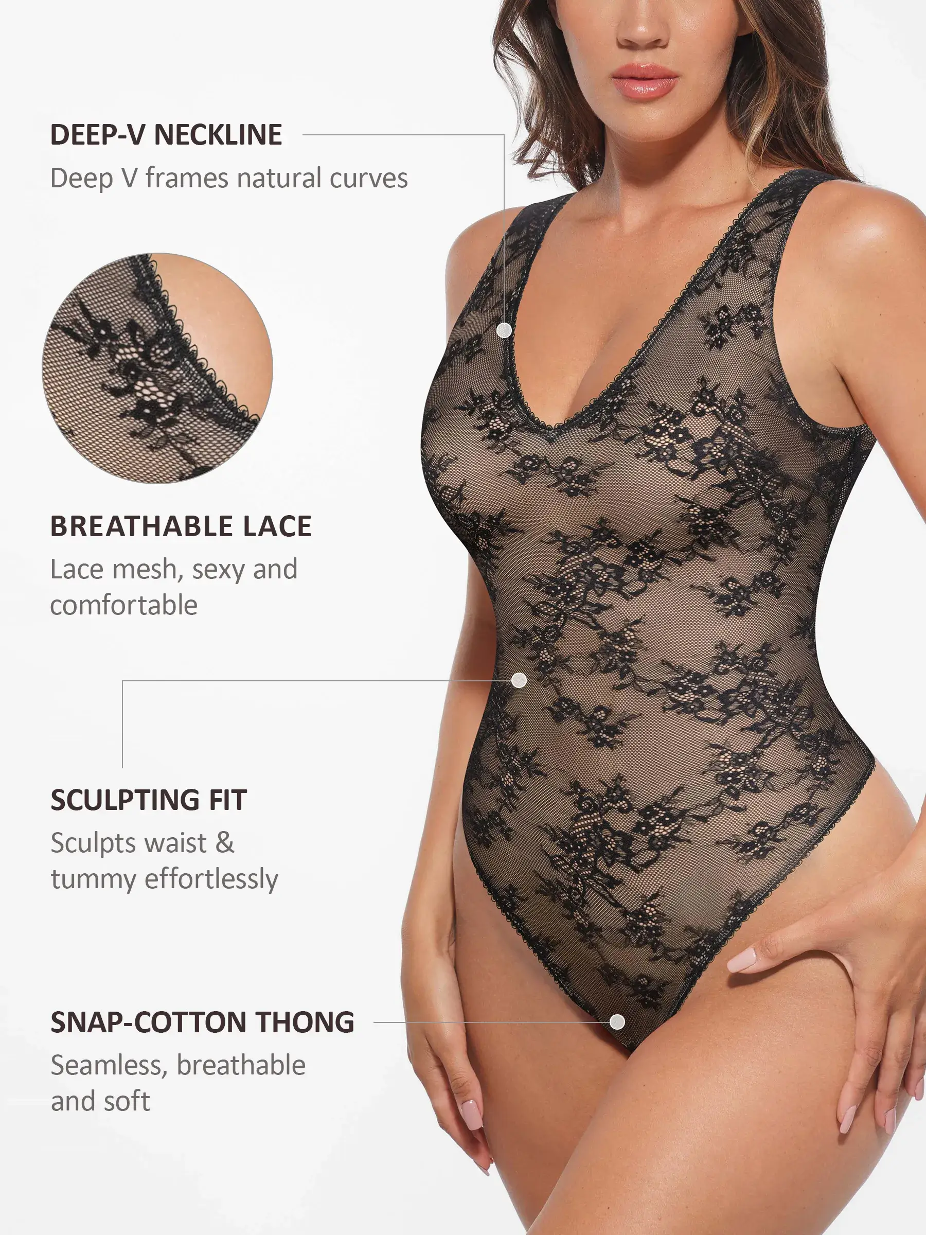 Feelingirl Seamless Lightweight Lace Bodysuit - Image 3