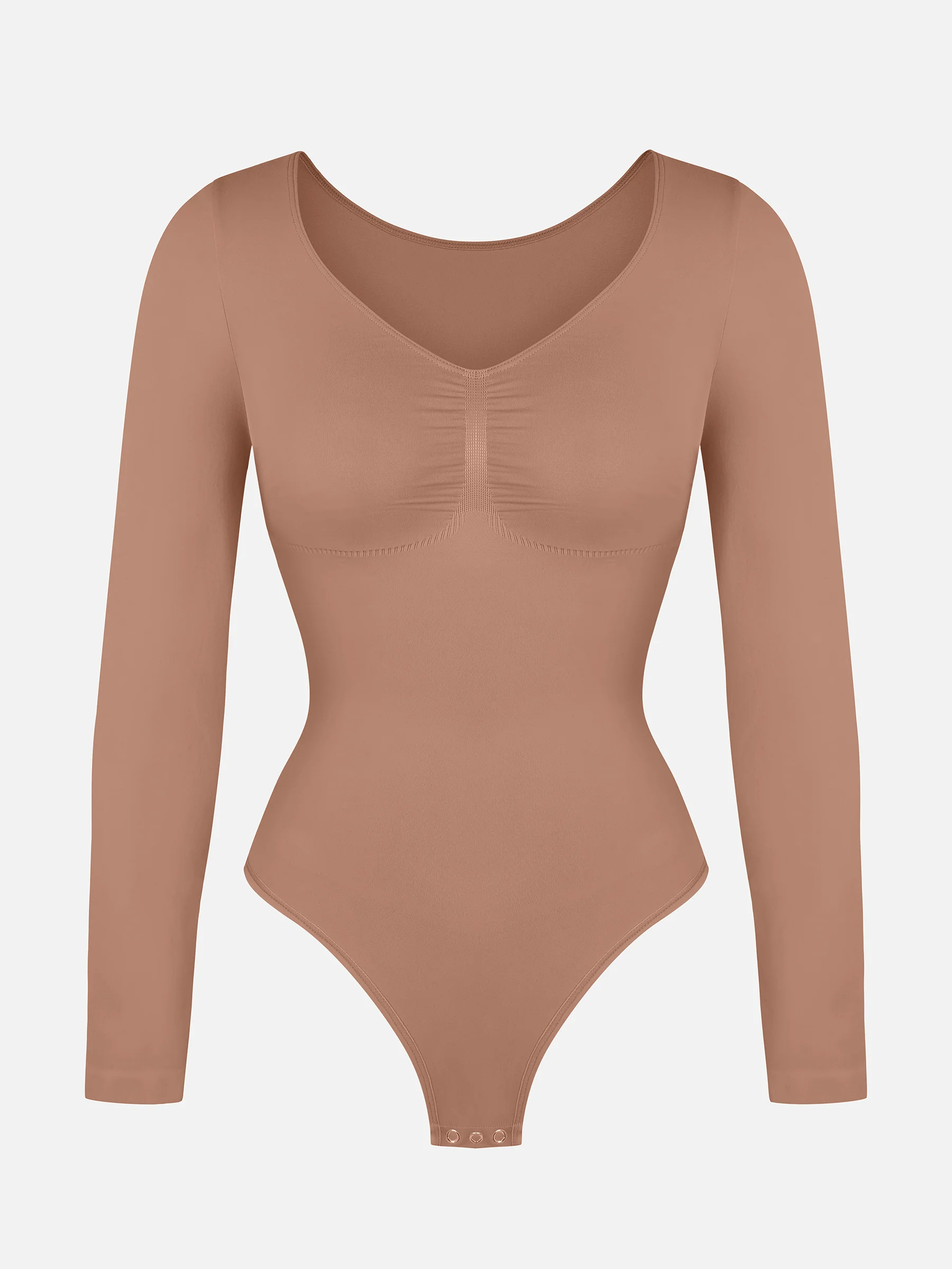 Feelingirl Seamless Long Sleeve Chest Support Tummy Control Thong Bodysuit - Image 42