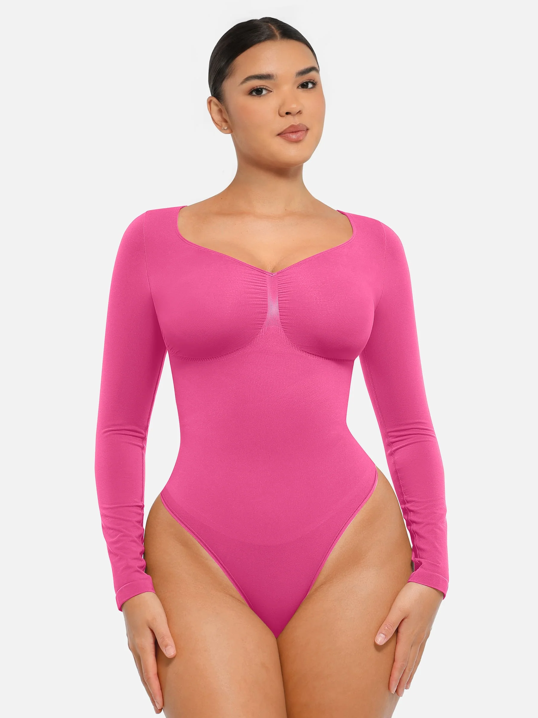 Feelingirl Seamless Long Sleeve Tummy Control Thong Bodysuit - Image 29