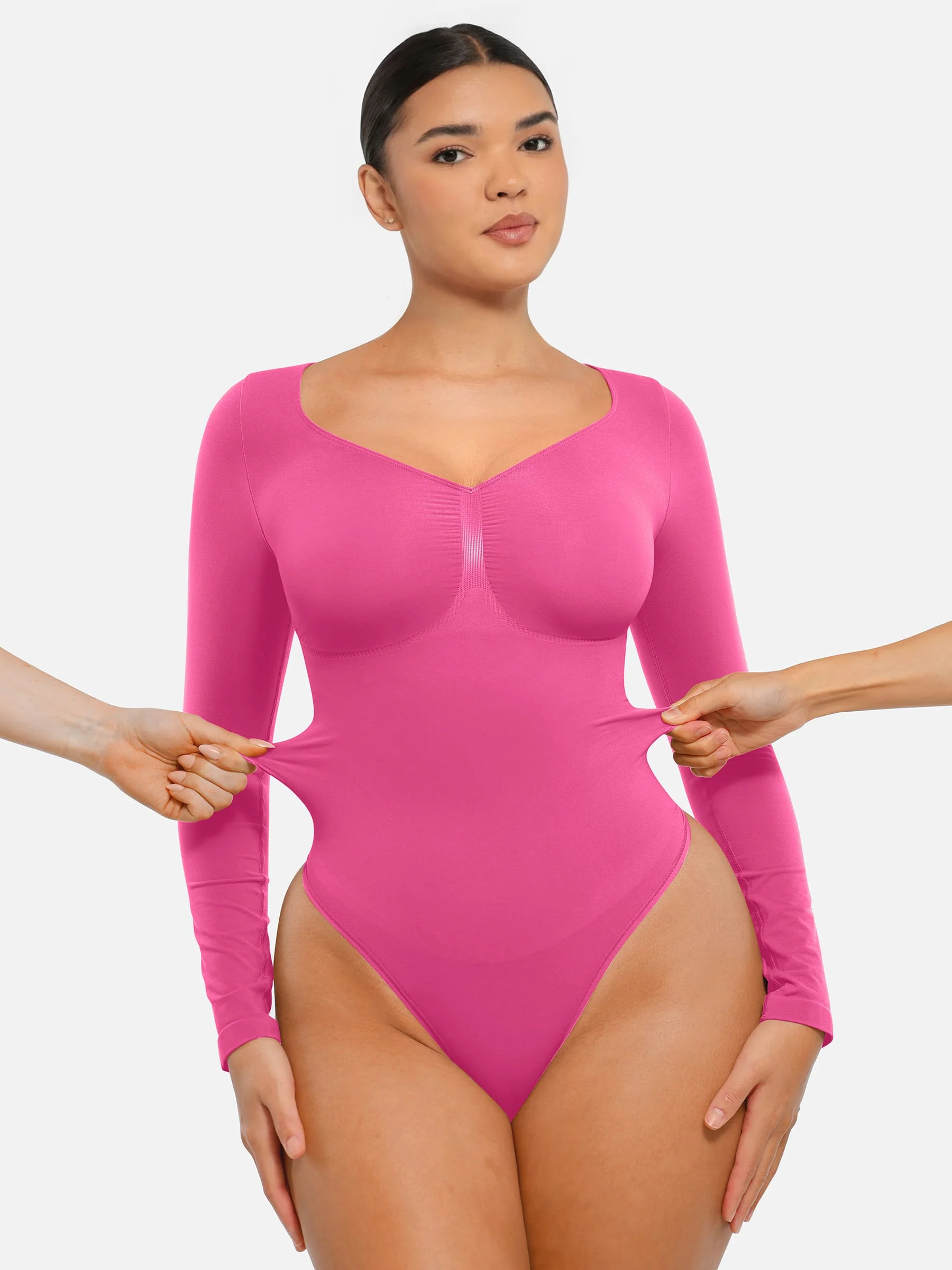 Feelingirl Seamless Long Sleeve Tummy Control Thong Bodysuit - Image 31