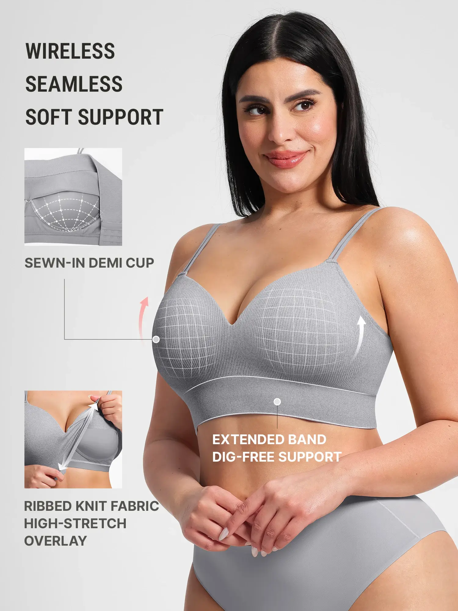 Lift Adjustable Seamless Wireless Ribbed Bra - Image 8