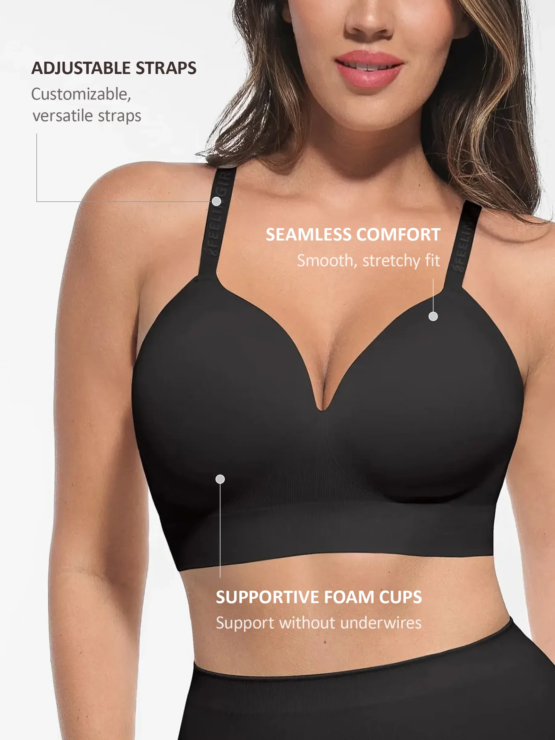 Feelingirl Wireless Adjustable Push-Up Full Coverage Bra - Image 3