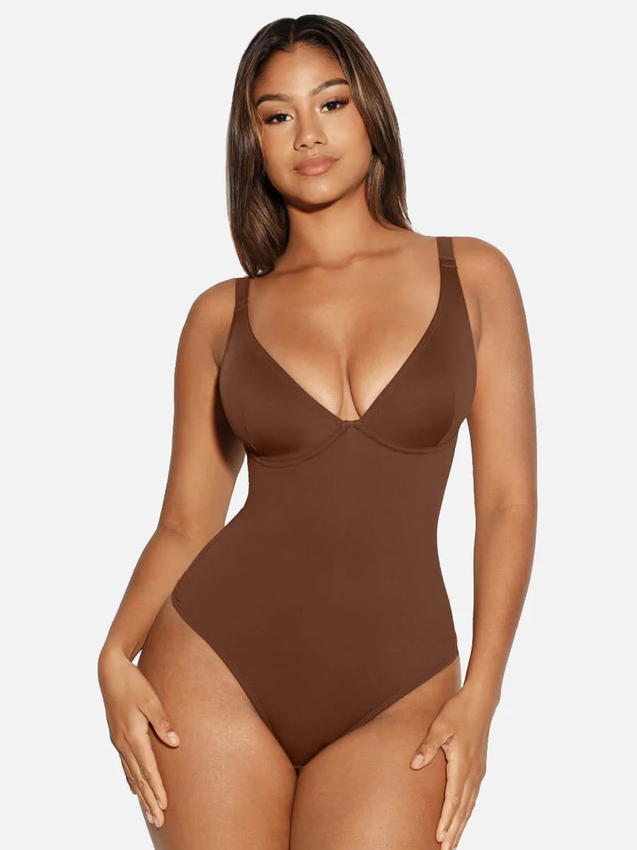 Feelingirl V Neck Tummy Control Shaping Bodysuit - Image 19