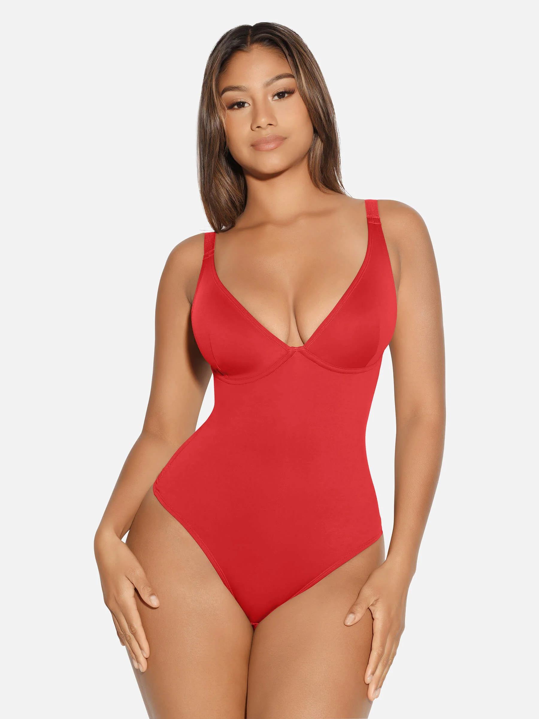 Feelingirl V Neck Tummy Control Shaping Bodysuit - Image 34