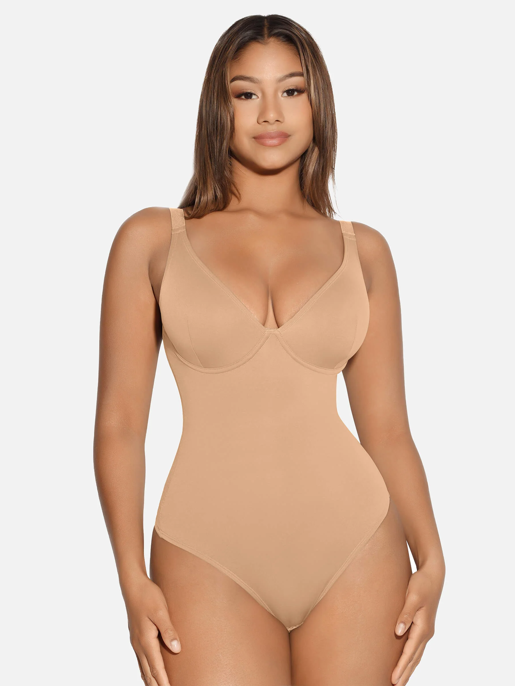 Feelingirl V Neck Tummy Control Shaping Bodysuit - Image 47