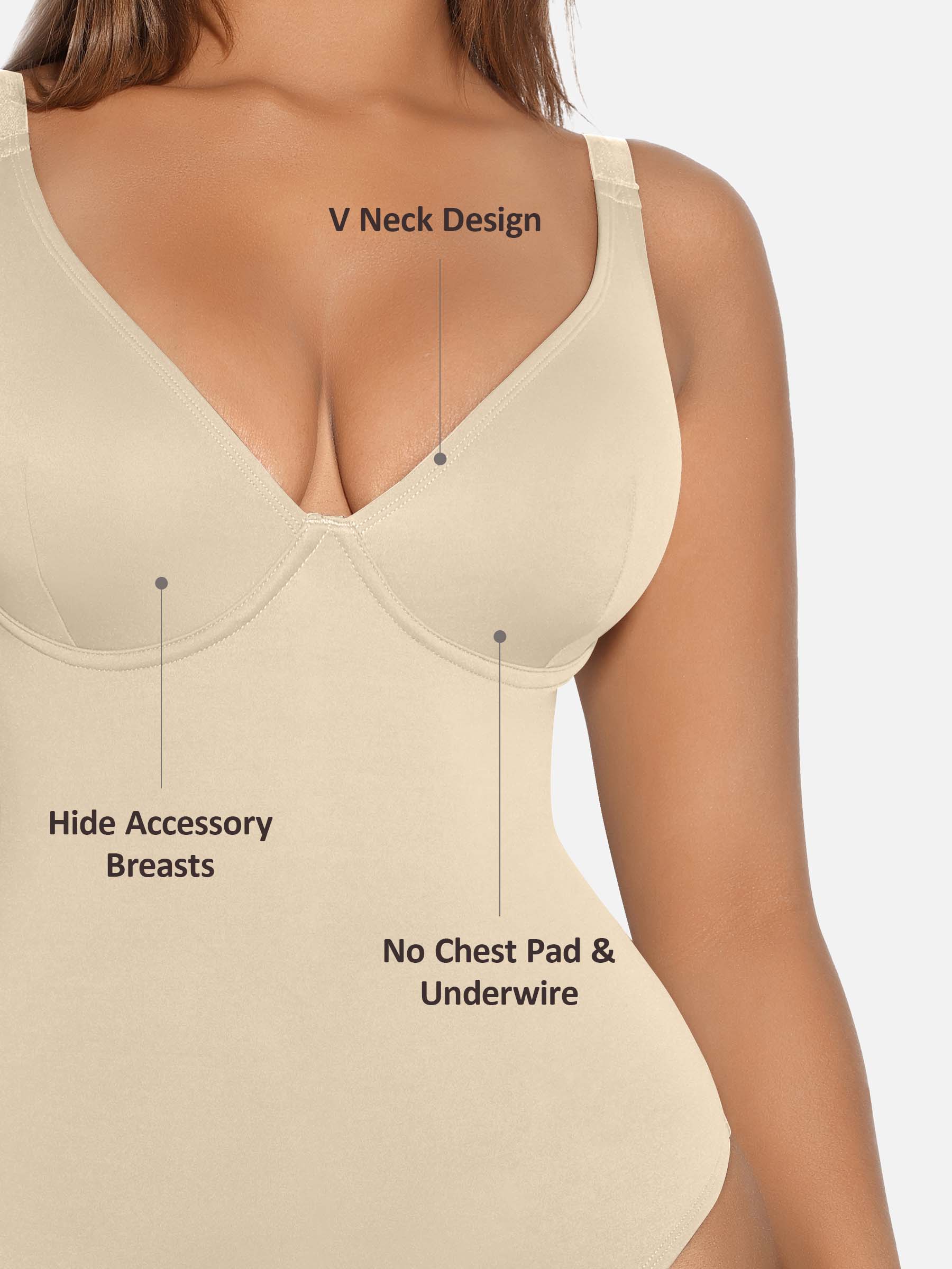 Feelingirl V Neck Tummy Control Shaping Bodysuit - Image 69