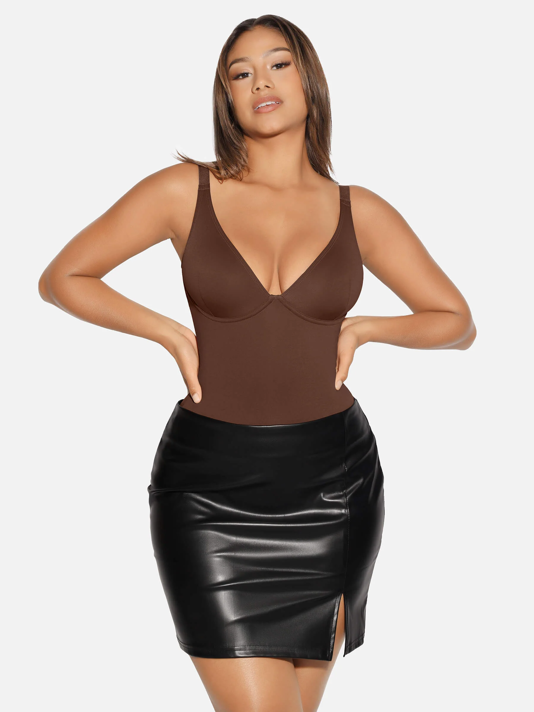 Feelingirl V Neck Tummy Control Shaping Bodysuit - Image 75